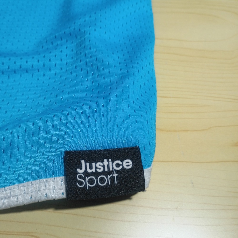 Justice Sport Mesh Shorts, Girls Size XLP 16P/18P Blue Logo Waistband Activewear